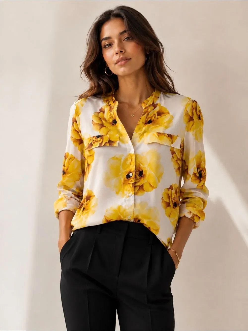 Calvin Klein Yellow Floral Button-Down Shirt